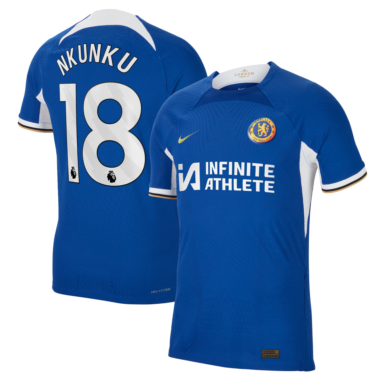 Chelsea Home Vapor Match Sponsored Shirt 2023-24 with Nkunku 18 printing - Kit Captain