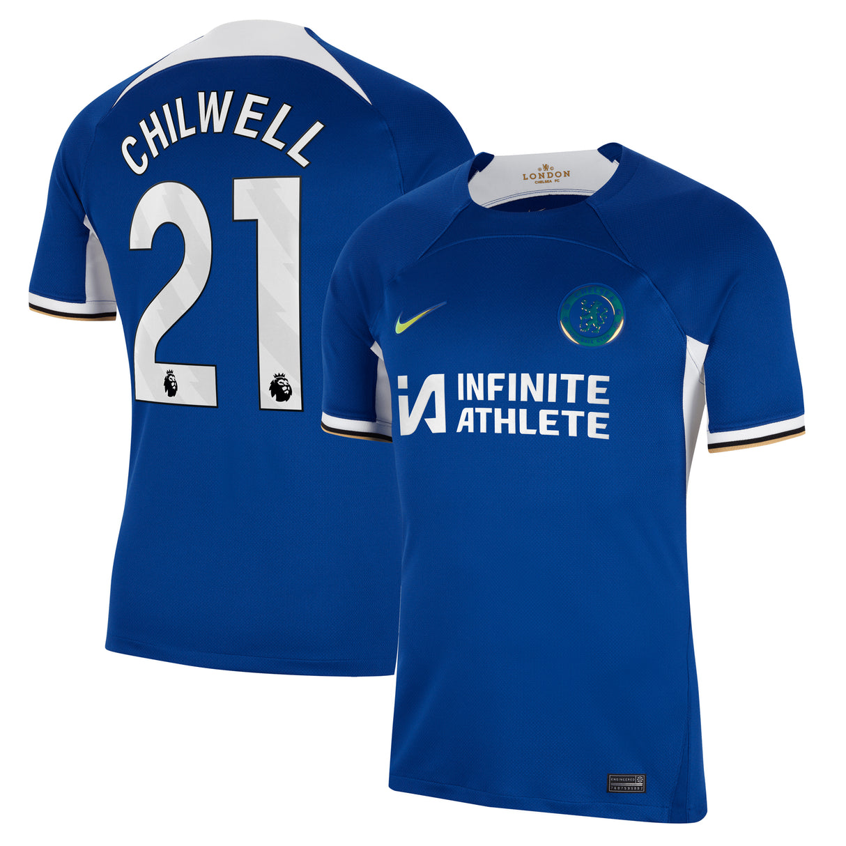 Chelsea Nike Home Stadium Sponsored Shirt 2023-24 with Chilwell 21 printing