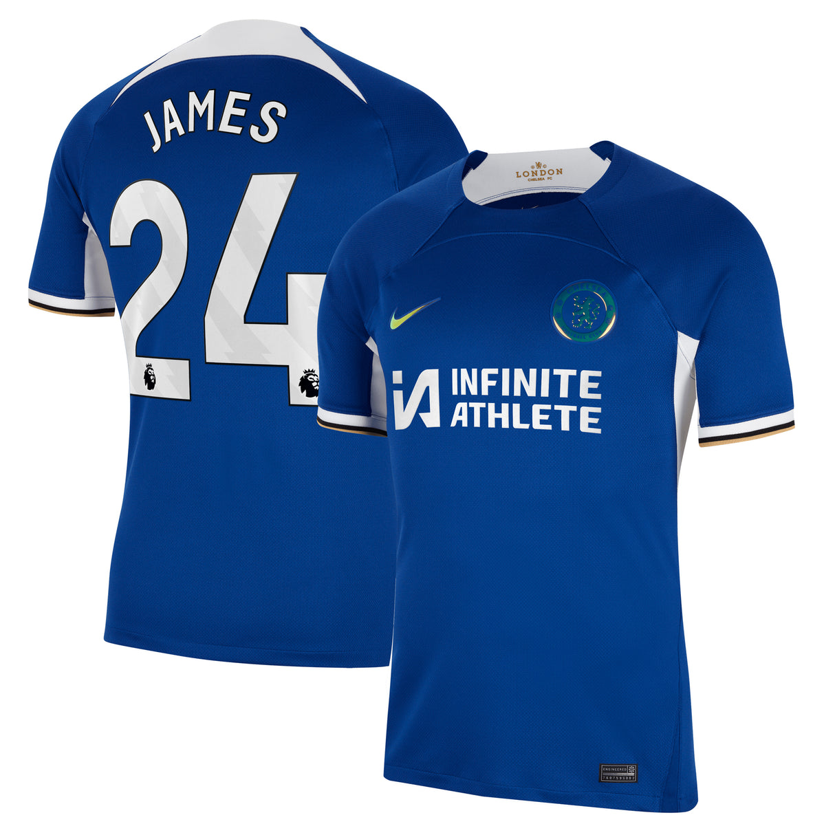 Chelsea Nike Home Stadium Sponsored Shirt 2023-24 with James 24 printing