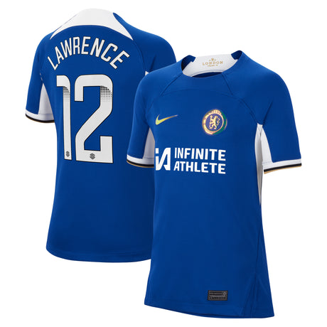 Chelsea WSL Nike Home Stadium Sponsored Shirt 2023-24 - Kids with Lawrence 12 printing