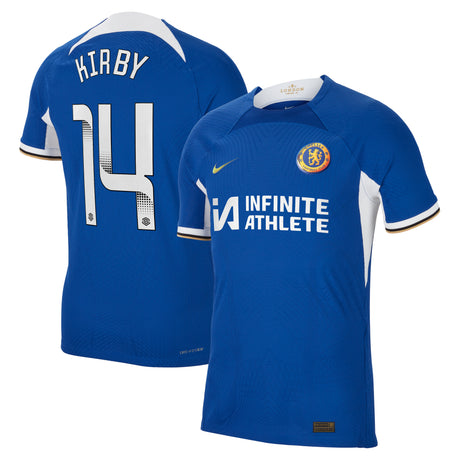 Chelsea WSL Home Vapor Match Sponsored Shirt 2023-24 with Kirby 14 printing - Kit Captain