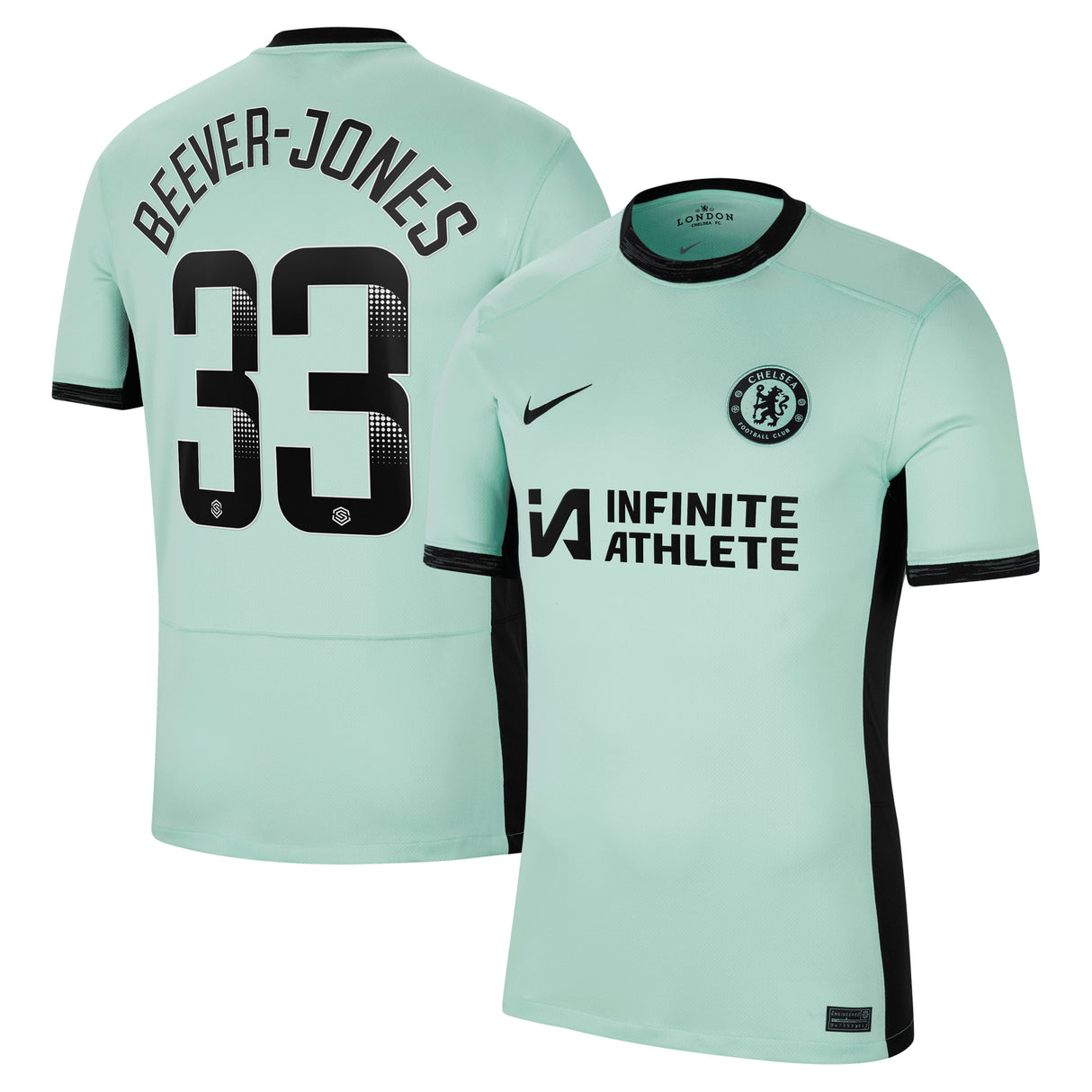 Chelsea WSL Nike Third Stadium Sponsored Shirt 2023-24 with Beever-Jones 33 printing