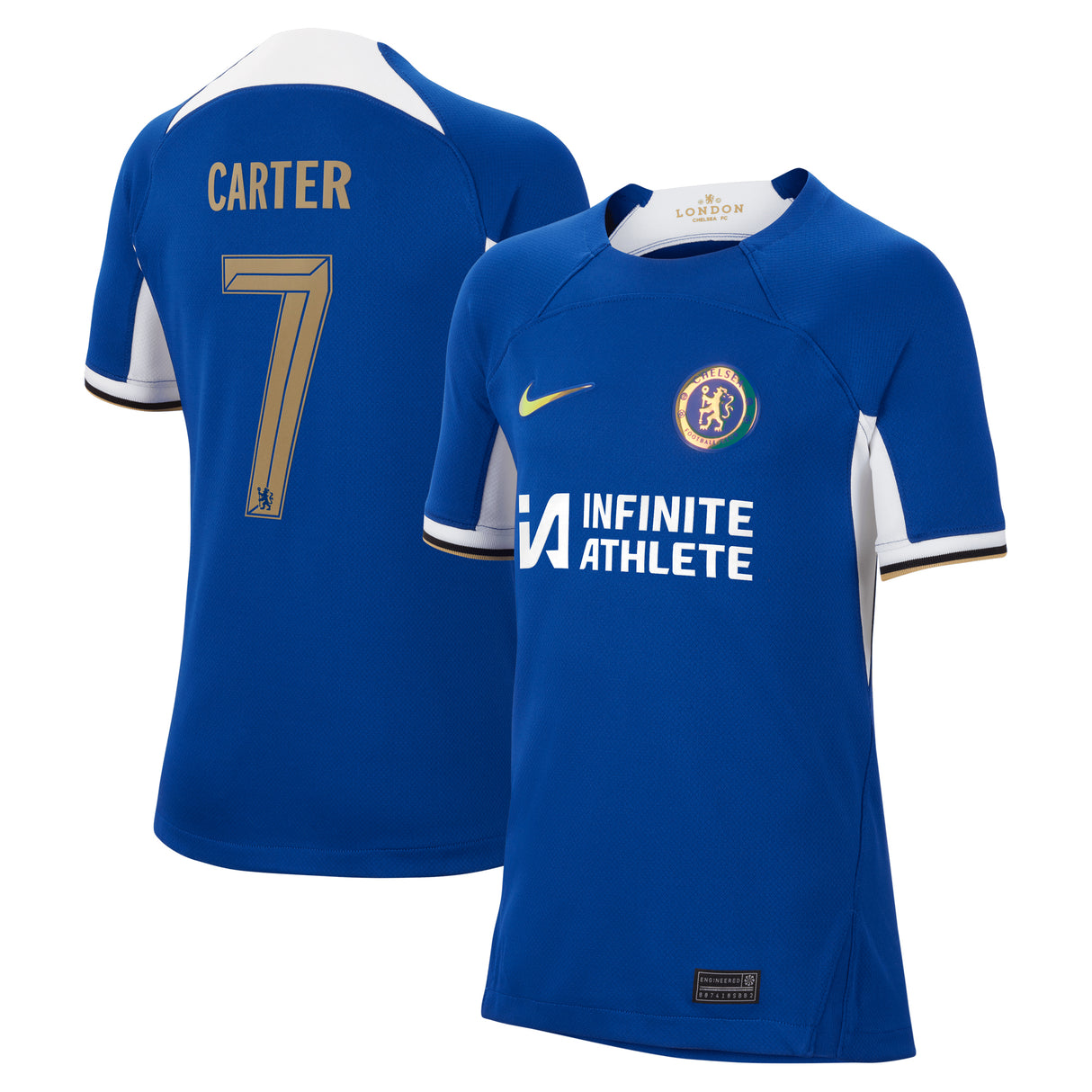 Chelsea Cup Nike Home Stadium Sponsored Shirt 2023-24 - Kids with Carter 7 printing