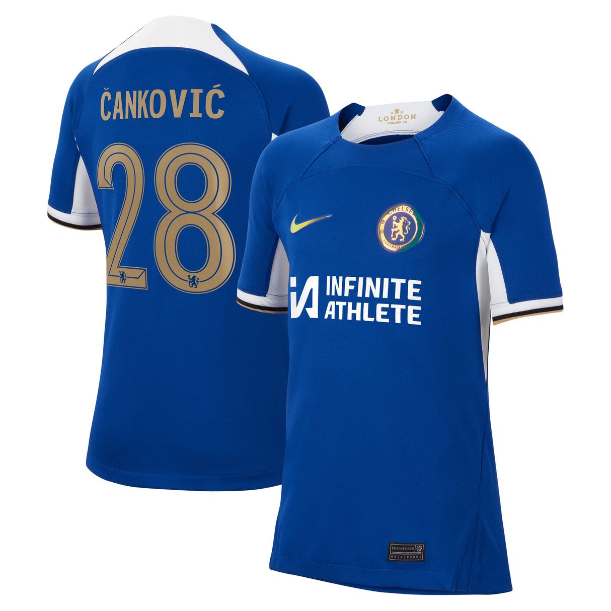 Chelsea Cup Nike Home Stadium Sponsored Shirt 2023-24 - Kids with Čanković 28 printing