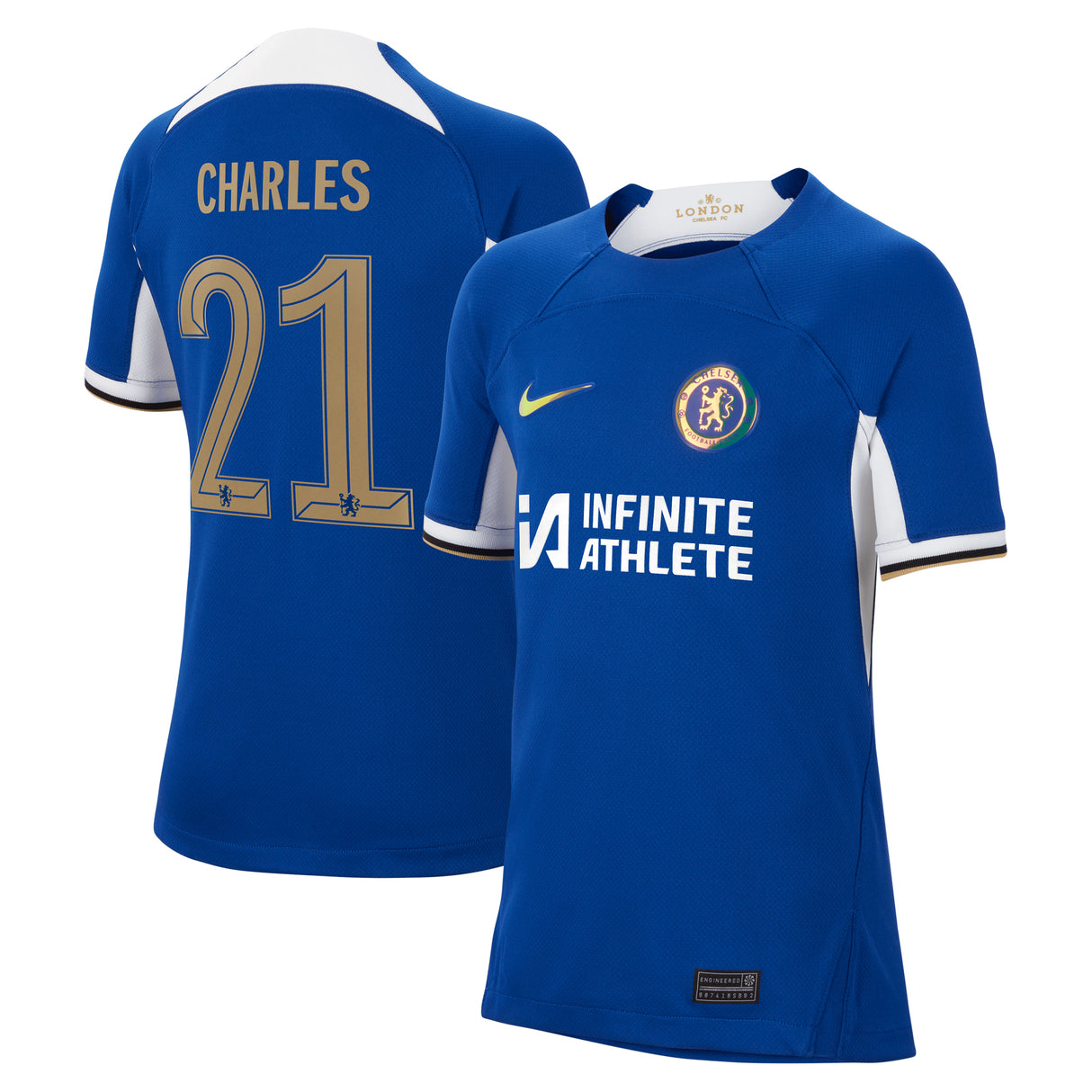 Chelsea Cup Nike Home Stadium Sponsored Shirt 2023-24 - Kids with Charles 21 printing