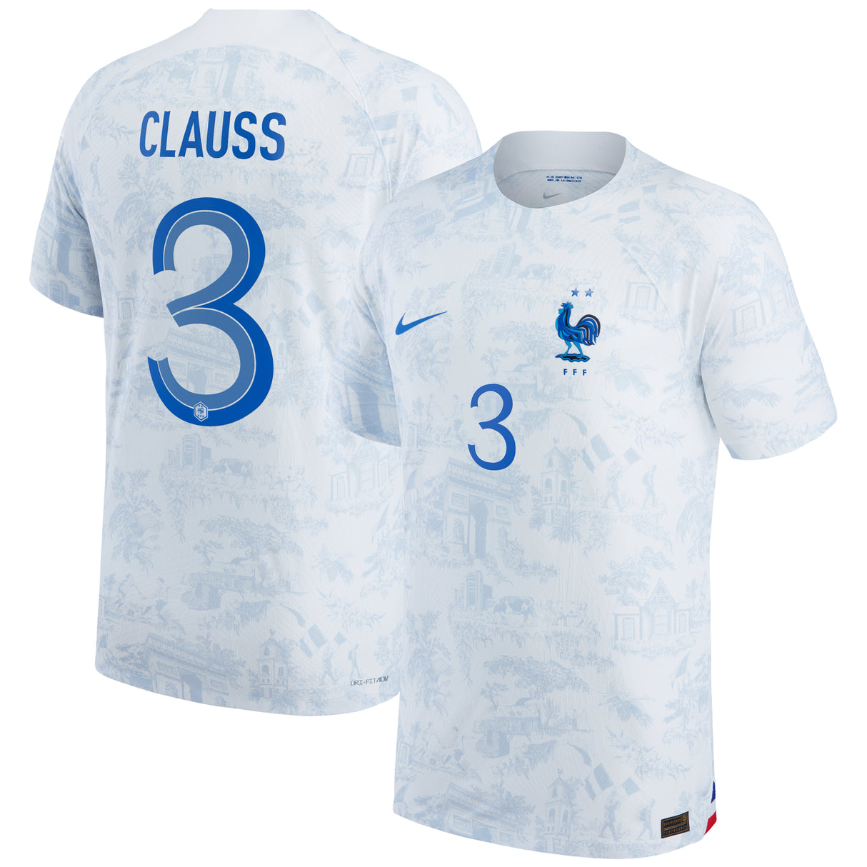 France Away Match Shirt 2022 with Clauss 3 printing - Kit Captain