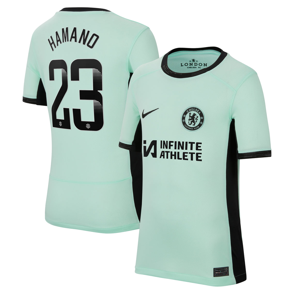 Chelsea WSL Nike Third Stadium Sponsored Shirt 2023-24 - Kids with Hamano 23 printing