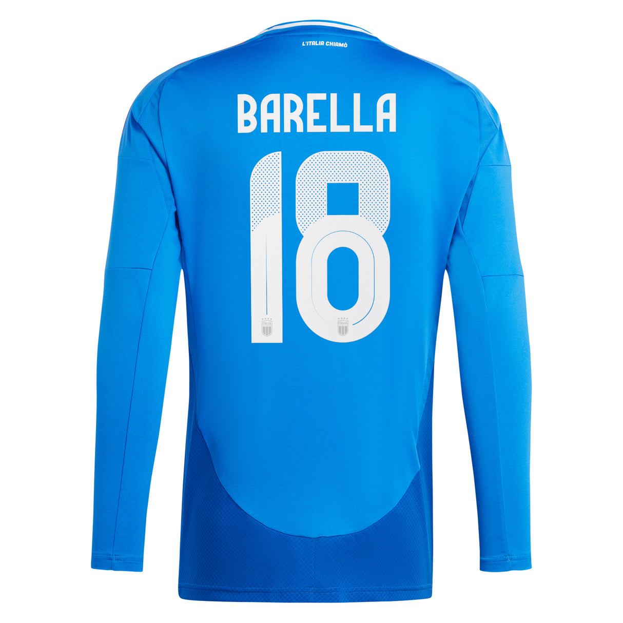 Italy adidas Home Shirt 2024 - Long Sleeve with Barella 18 printing